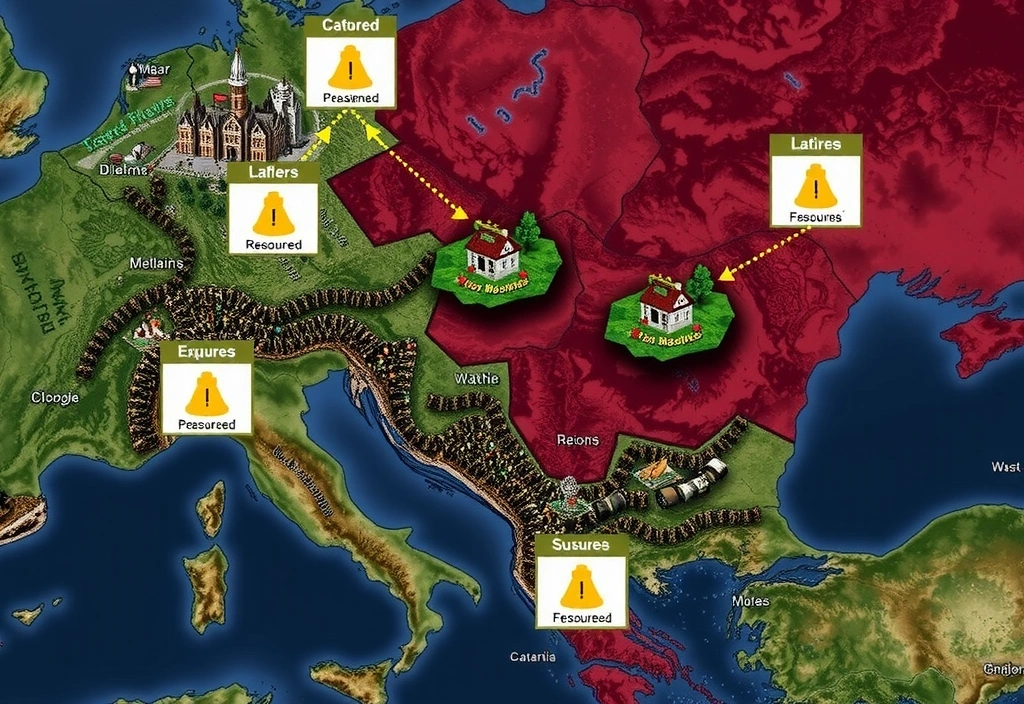 Animated map showing territory capture and resource flow