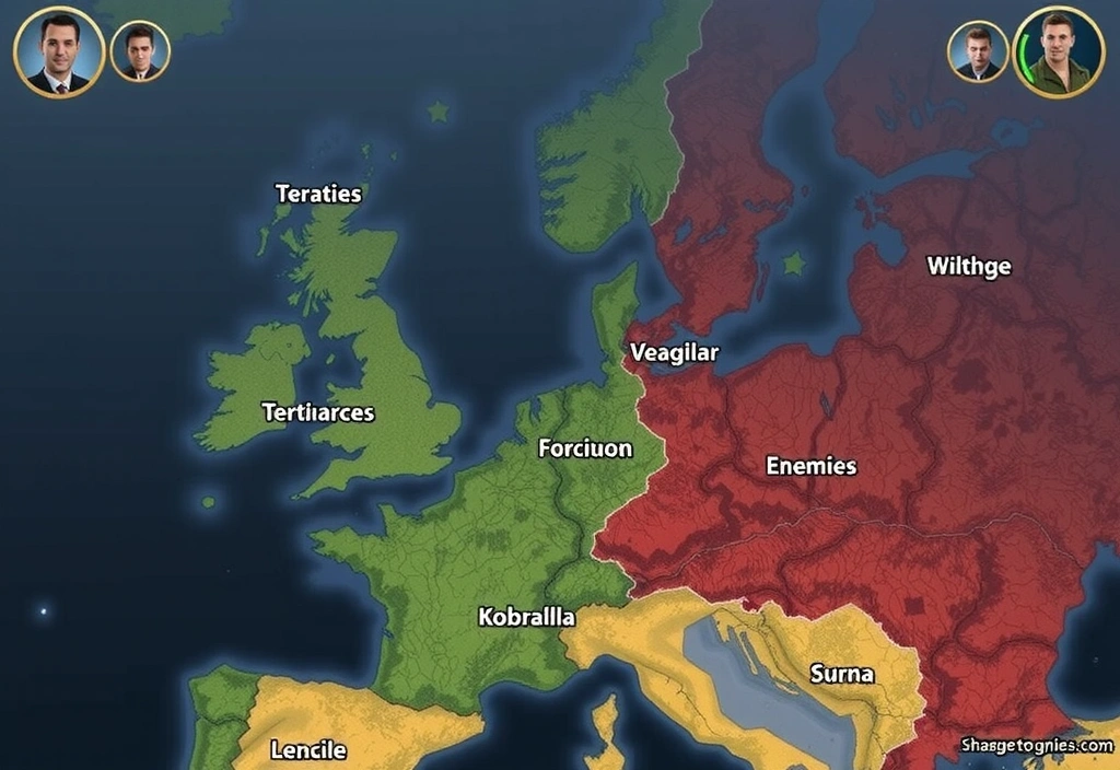 Overhead map view of territories being controlled in the game