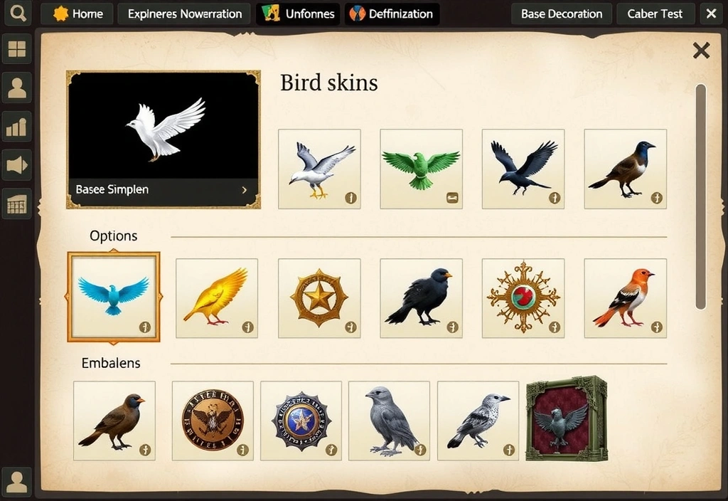 Screenshot of customization screen showing different bird skins and emblems
