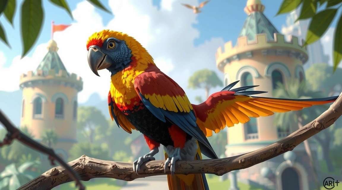 Concept art of a vibrant, exotic bird species
