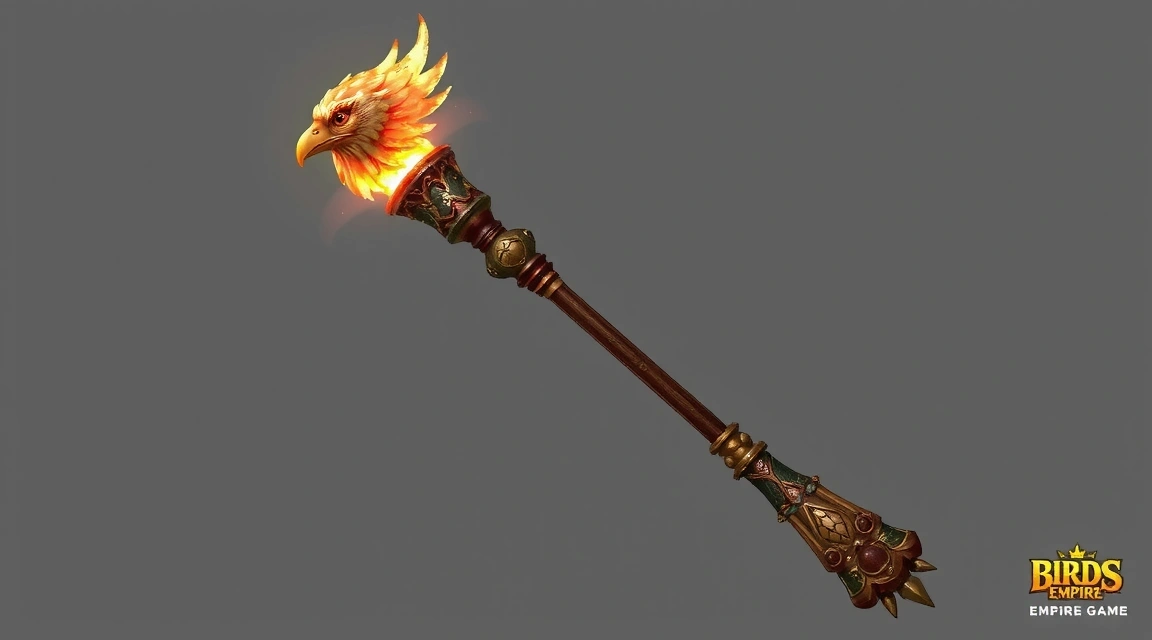 Concept art of a magical staff with a bird's head motif