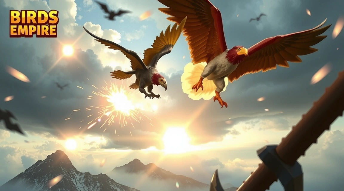 In-game screenshot of an aerial battle between bird creatures