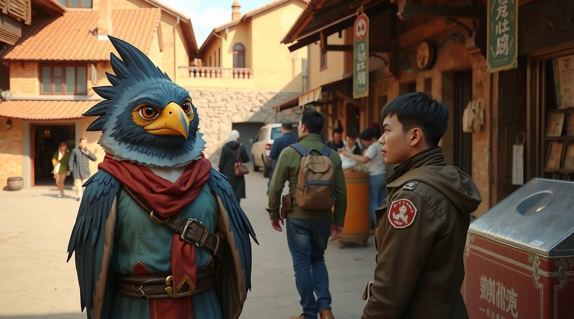 In-game screenshot of a character interacting with a friendly NPC