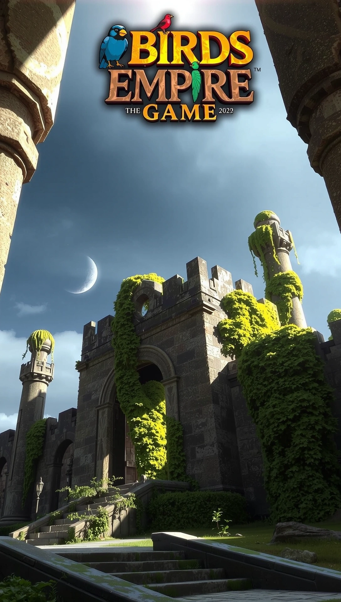 Mobile wallpaper of an ancient ruin covered in vines