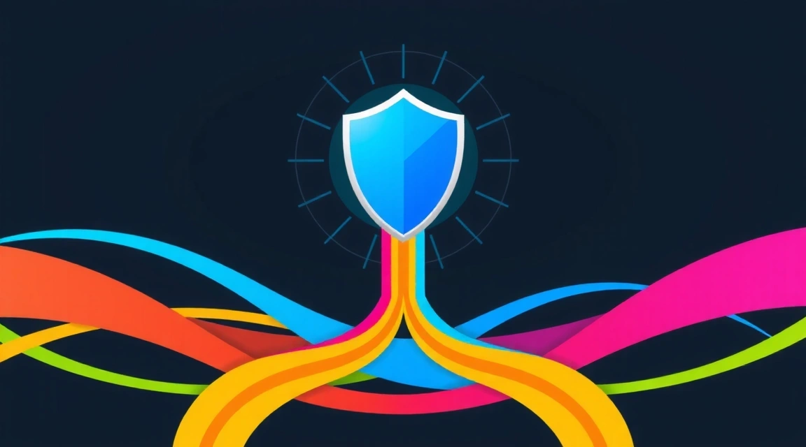 Abstract representation of data collection - digital streams converging into a secure hub