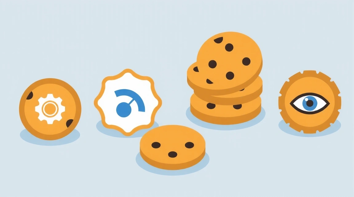 Illustration of various cookies with different functions, representing tracking technologies
